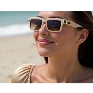 Women Men Sunglasses Fashion Shield Retro Square Style Outdoor Beige Frame Small